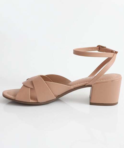 Sandália Feminina Salto Grosso Via Uno Bege