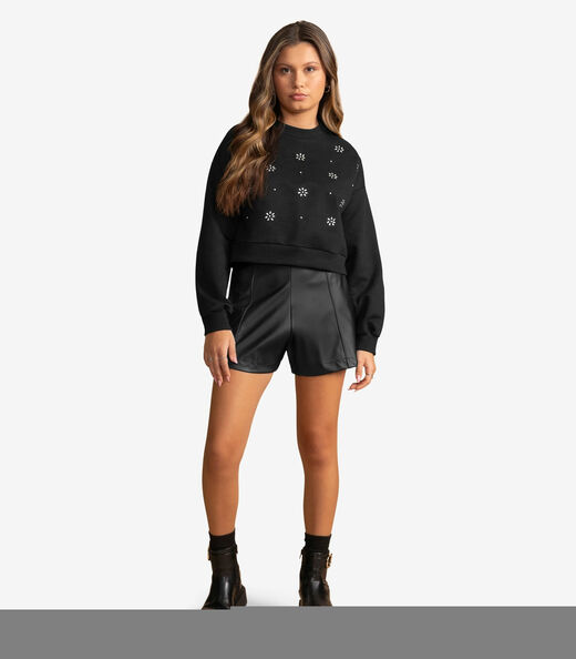 Blusão Juvenil Moletom Sem Felpa Com Strass Minty Preto