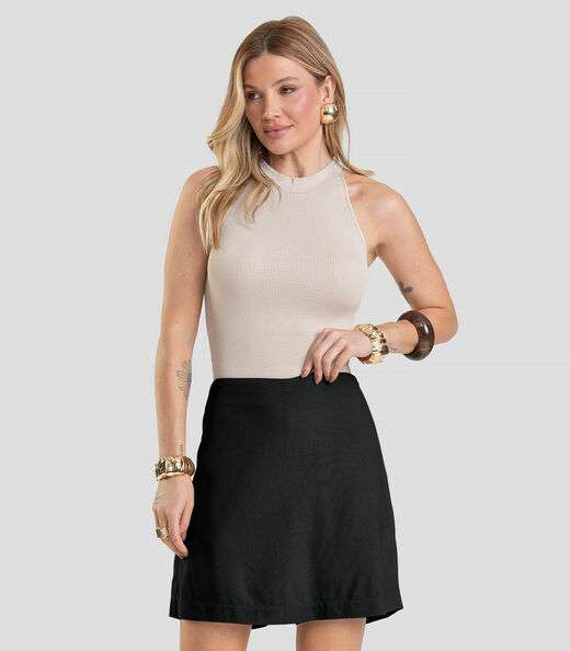 Image_Shorts Saia Feminino em Tecido Linho Dianna Preto