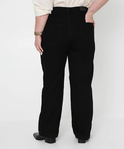 Calça Plus Size Feminina Wide Leg Petit Sarja Sawary Preto