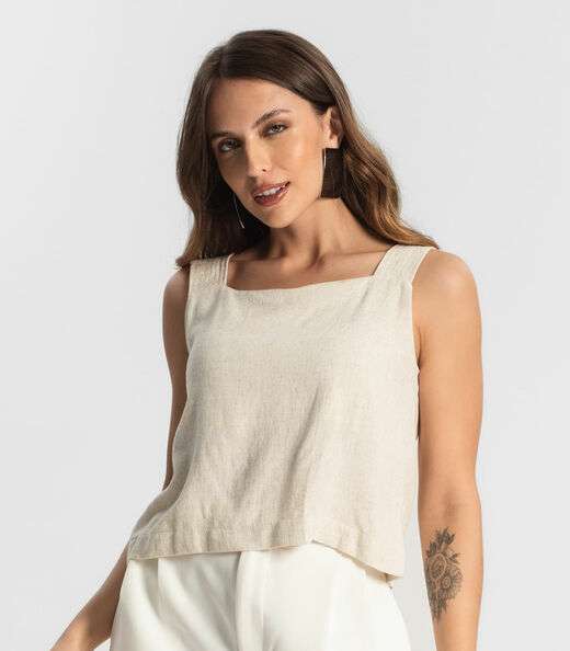 Regata Feminina Em Linho Endless Bege
