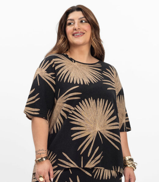 Blusa Manga Curta Feminina Plus Size Secret Glam Preto