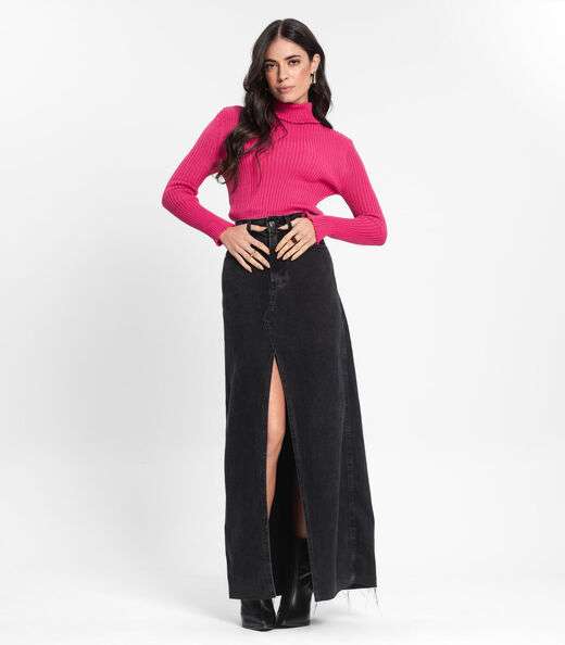 Tricot Feminino Manga Longa Gola Alta Select Rosa