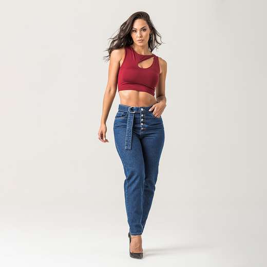 Image_Calça Mom Feminina Jeans Cós Elástico Zune
