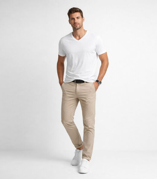 Camiseta Masculina Básica Com Gola Em V Select Branco