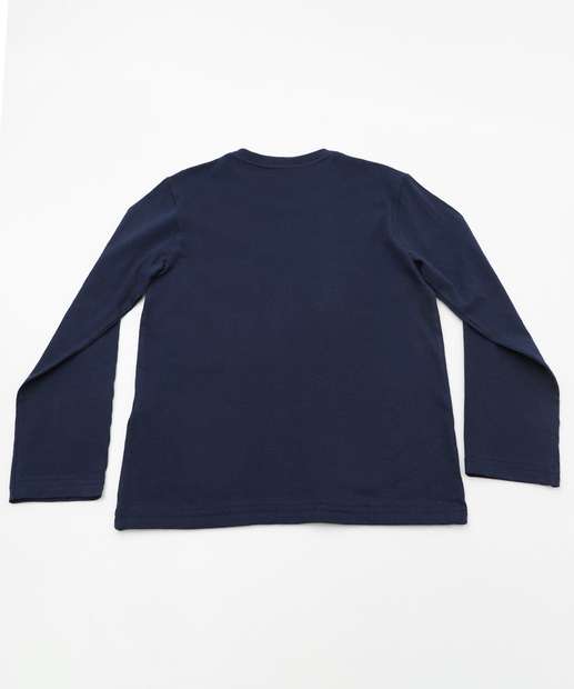 Camiseta Infantil Manga Longa Básica Marisa Tam 4 a 10 Azul