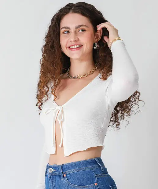 Image_Blusa Cropped Feminina Amarração Marisa off White