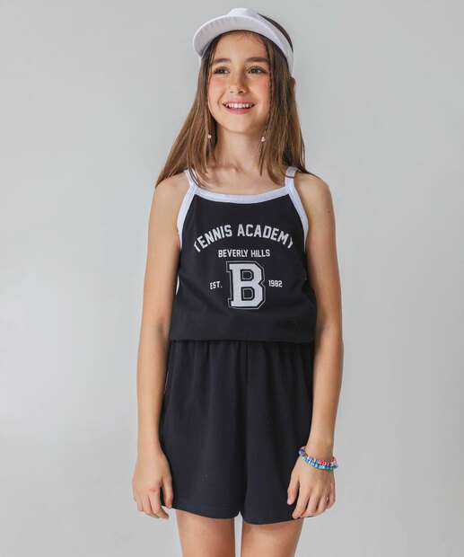 Macaquinho Juvenil Estampa Frontal Marisa Tam 10 a 16 Preto