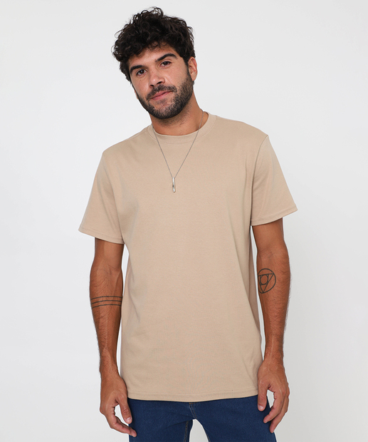 Image_Camiseta Masculina Lisa Suedine Manga Curta Marisa Bege