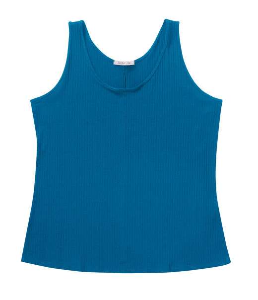 Regata Plus Size Em Ribana Canelada Secret Glam Azul