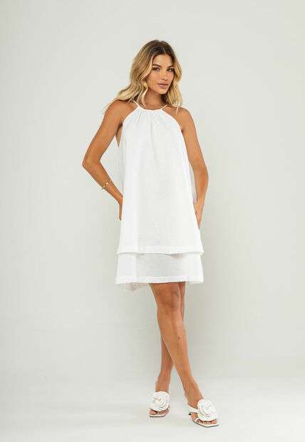 Image_Vestido Curto Com Alças Finas e Babado Duplo Branco Salvatore