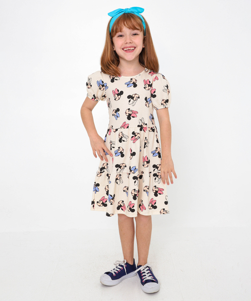 Vestido Infantil Minnie Disney Tam 4 a 10 Bege