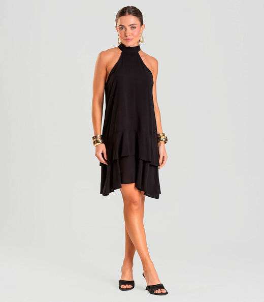 Image_Vestido Curto Feminino Em Viscose Style Box Preto