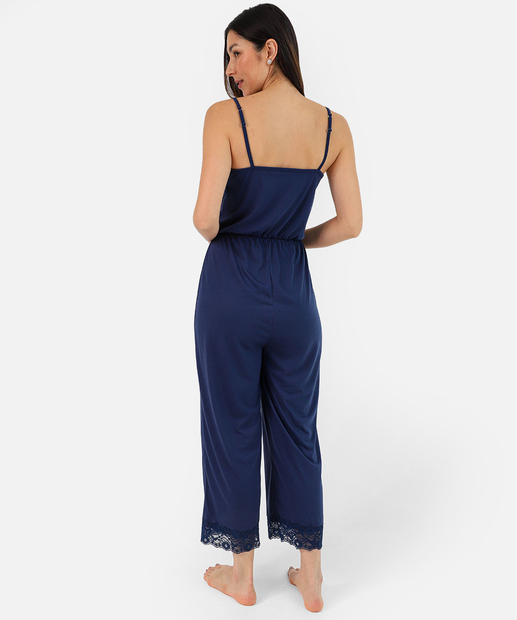 Pijama Feminino Macacão Renda Alças Finas Marisa Azul