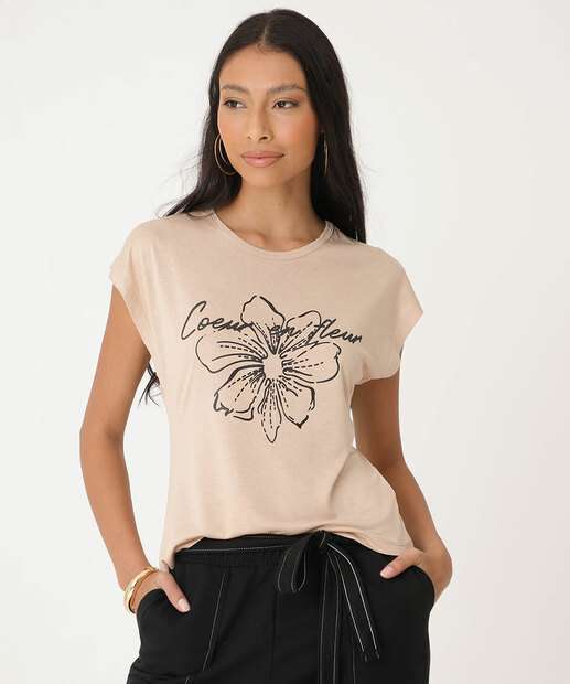 Blusa Feminina Estampa Flor Manga Curta Marisa