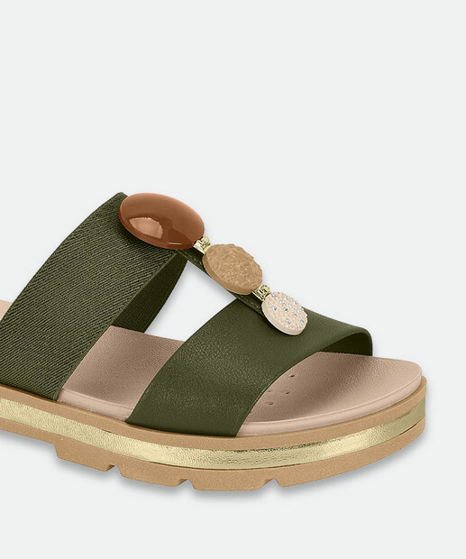 Rasteirinha Feminina Pedras Sintéticas Modare Verde