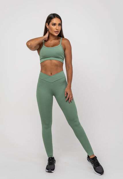 Calça Legging Suplex Poliamida Cós Assimétrico Verde Salvatore