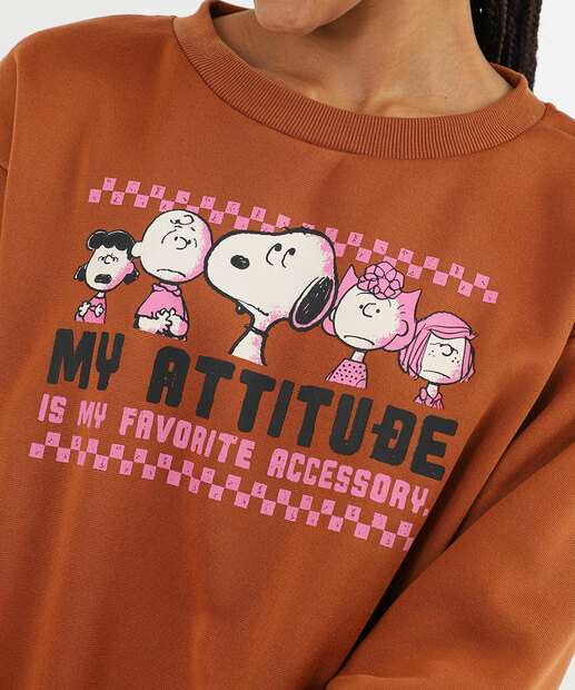 Blusão Feminino Moletom Flanelado Snoopy Marrom