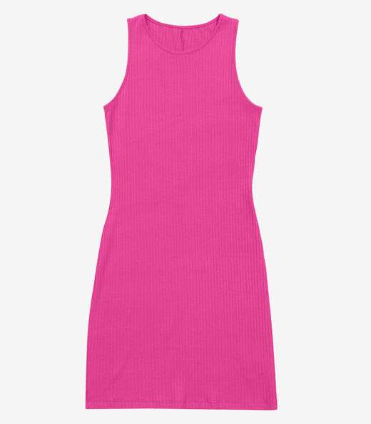 Vestido Curto Em Ribana Canelada Rovitex Rosa
