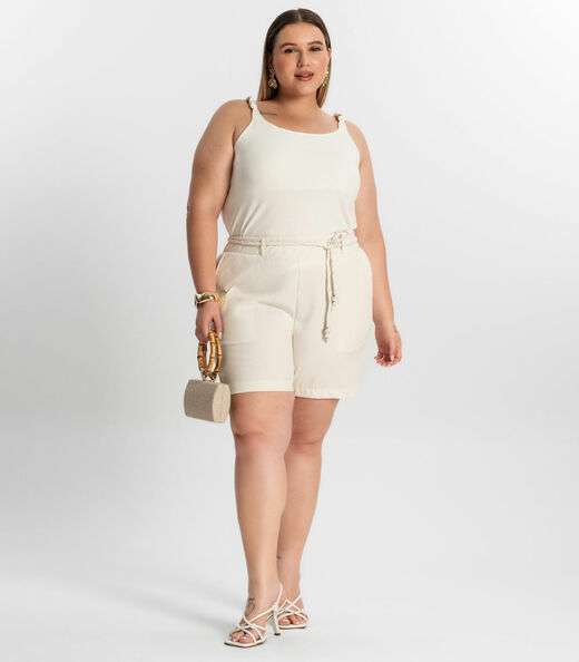 Blusa De Alça Plus Size Secret Glam Bege