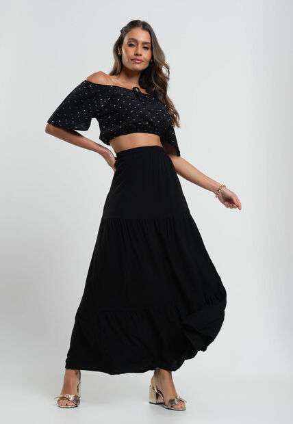 Cropped Ciganinha Viscose Com Lurex Preto Salvatore Fashion