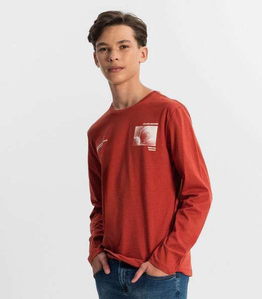 Camiseta Juvenil Masculina Manga Longa Minty Vermelho