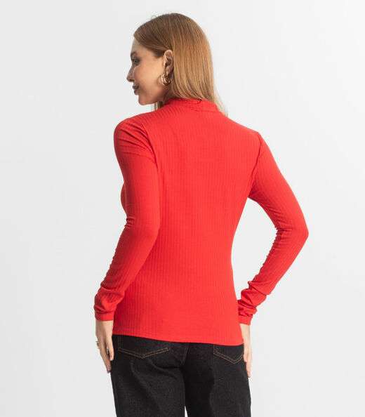 Blusa Manga Longa Feminina Canelada Select Vermelho