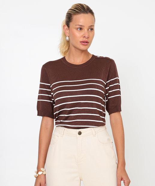 Image_Blusa Feminina Tricô Botões Marisa Marrom