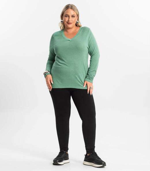 Blusa Manga Longa Visco Tricot Secret Glam Verde
