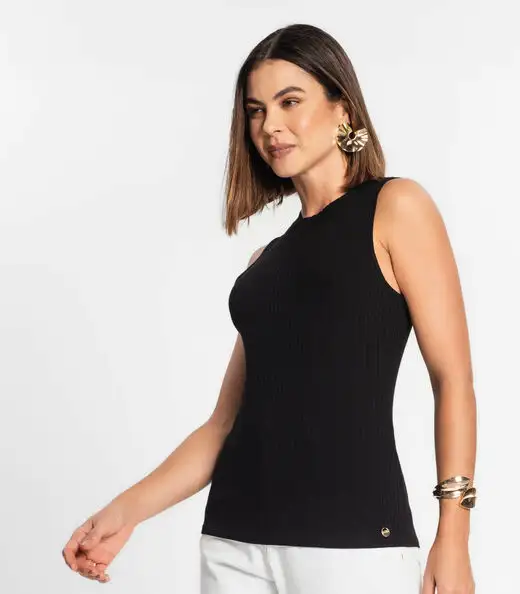 Regata Feminina Ribana Canelada Rovitex Preto