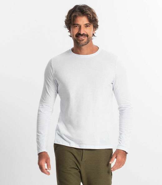 Camiseta Manga Longa Meia Malha Diametro Branco