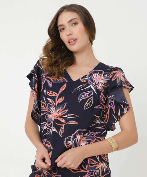 Blusa Feminina Estampa Flores Manga Curta Marisa