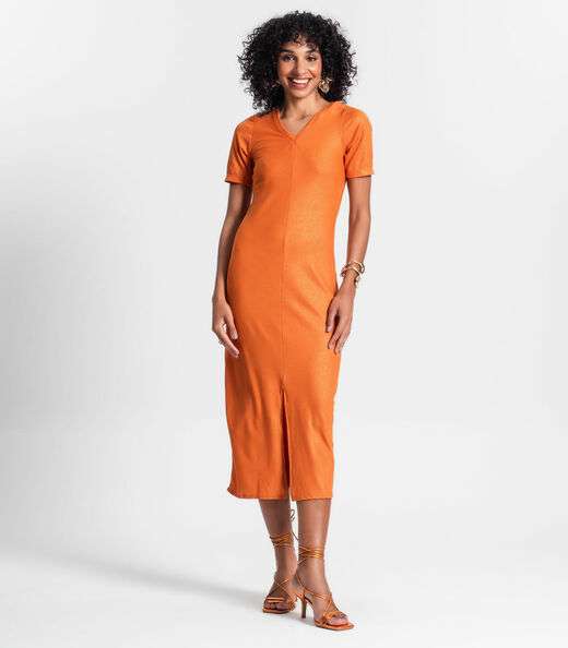 Image_Vestido Midi Ribana Canelada Lurex Rovitex Laranja