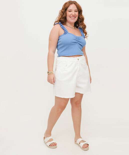 Short Plus Size Sarja Feminino Barra Desfiada 