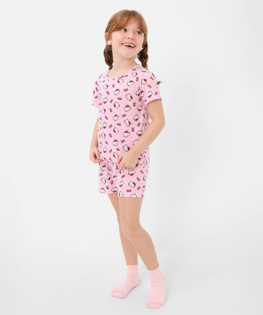 Pijama Infantil Hello Kitty Tam 4 a 12 Rosa