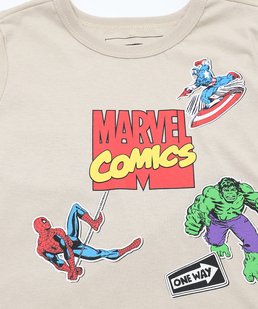 Camiseta Infantil Manga Longa Vingadores Marvel Tam 4 a 10 Bege