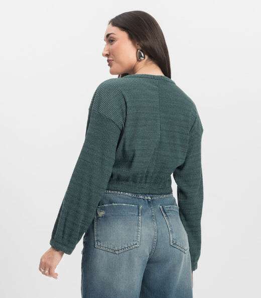 Blusão Feminino Canelado Com Elástico Nolita Verde