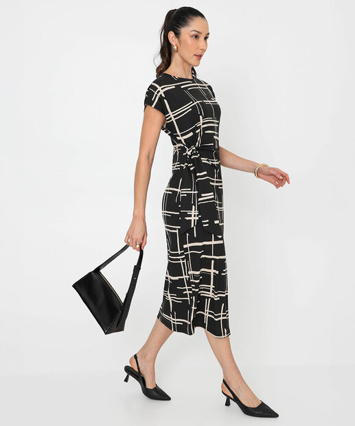 Vestido Midi Feminino Quadriculado Marisa Preto