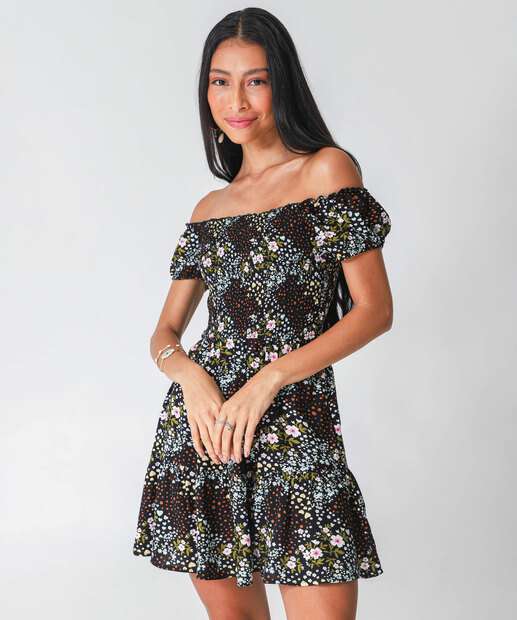 Image_Vestido Feminino Ciganinha Estampa Flores Marisa Preto