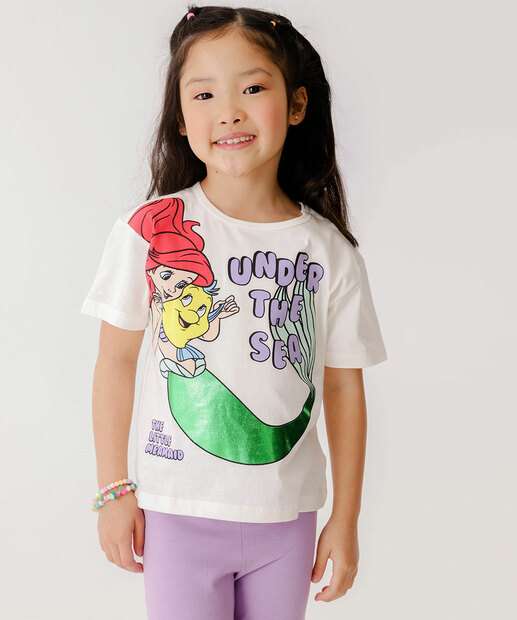 Camiseta Infantil Estampa Ariel Disney Tam 4 a 10