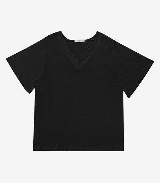 Blusa Visco Tricot Plus Size Secret Glam Preto