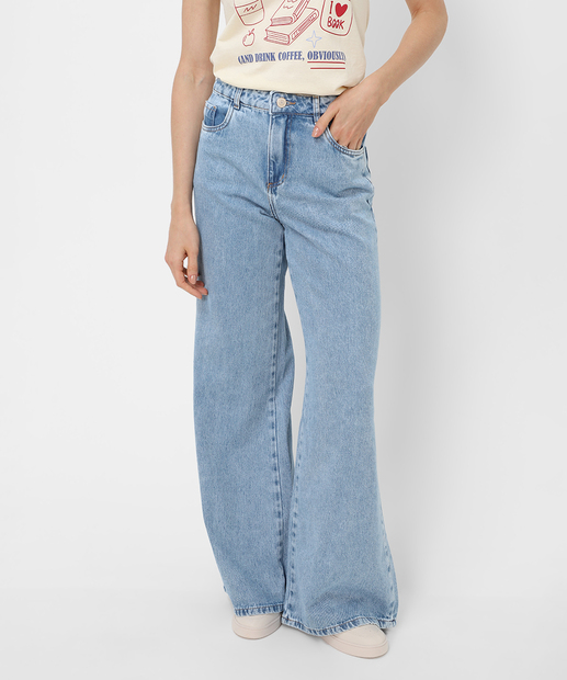 Calça Feminina Wide Leg Jeans Sawary Azul