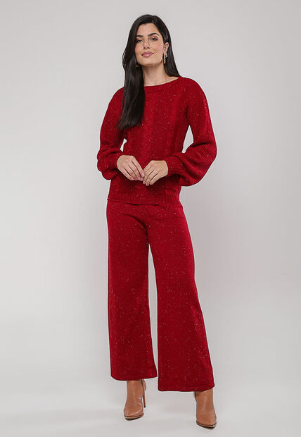 Blusa de Tricot Boton? com Trama Texturizada Vermelho Salvatore
