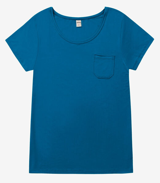 Blusa Feminina Viscotorcion Com Bolso Rovitex Azul