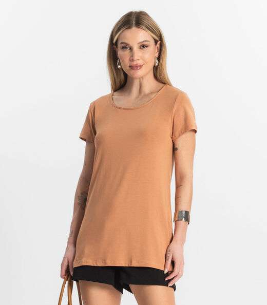Blusa Básica Alongada Feminina Rovitex Marrom