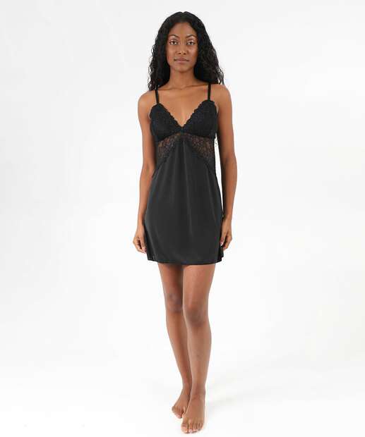 Camisola Recorte Renda Alças Finas Marisa Preto