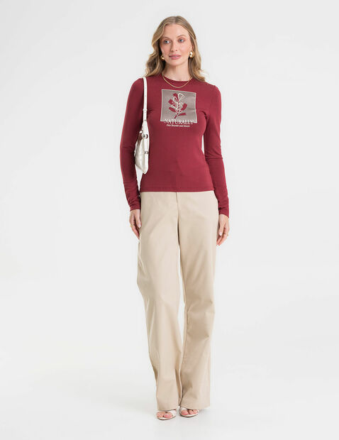 Blusa Feminina Manga Longa Estampada Rovitex Vermelho