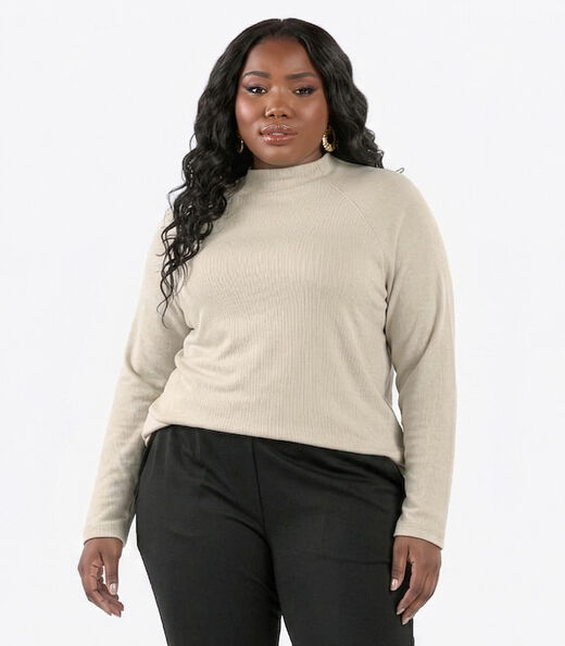 Blusa Manga Longa Plus Size Secret Glam Bege
