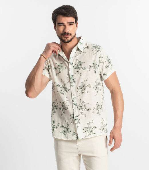 Camisa Masculina Em Tricoline Diametro Bege