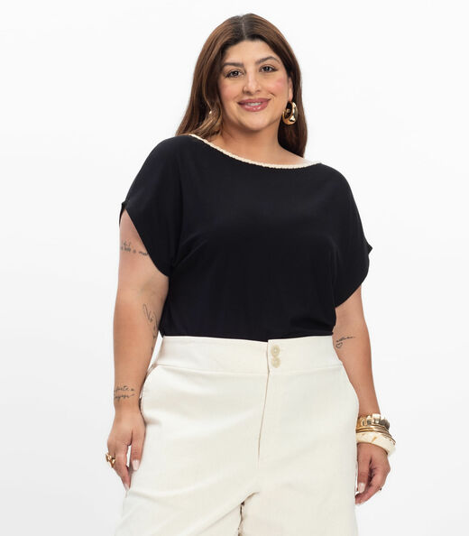 Image_Blusa Manga Curta Feminina Plus Size Secret Glam Marrom